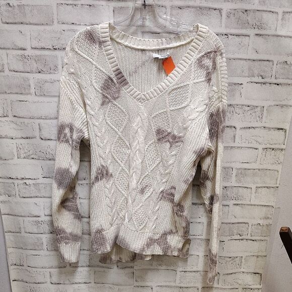 Women's Cream and Brown Cable Knit Sweater - Picture 1 of 3